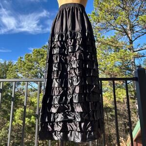 Vintage Lorch of Dallas Black Satin Tiered Ruffled Maxi Skirt S M